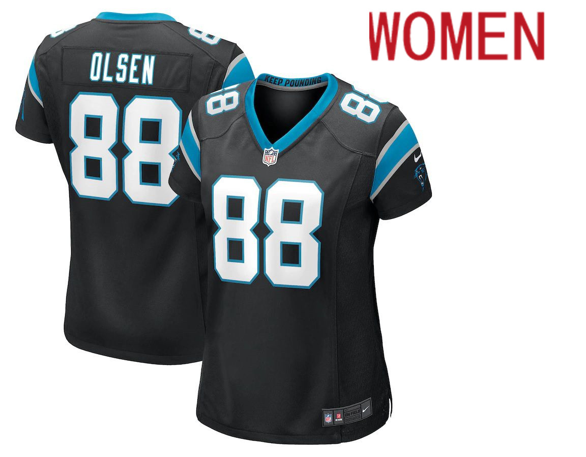 Women Carolina Panthers #88 Greg Olsen Black Nike Player NFL Jersey->women nfl jersey->Women Jersey